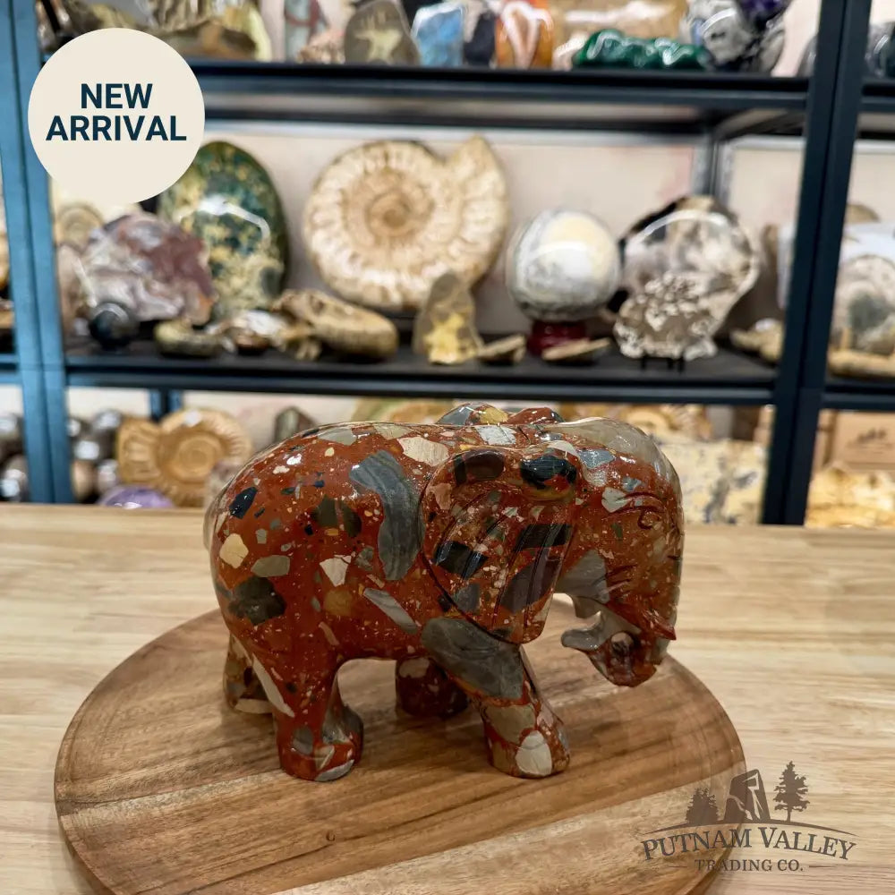 Artisan’s Revival Hand-Carved Longken Jasper Elephant - Sculpture