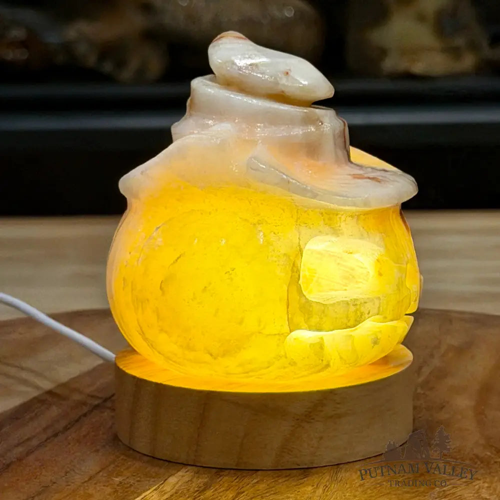 Banded Calcite Jack-O’-Lantern Lamp | Carved Stone Pumpkin - Carved Object