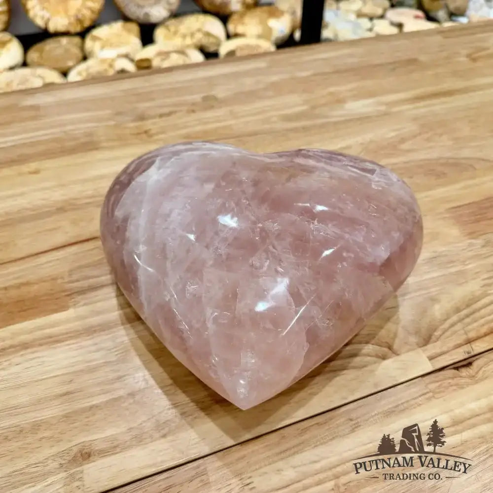 Brazilian Rose Quartz Heart 9.42" Detail View - Putnam Valley Trading