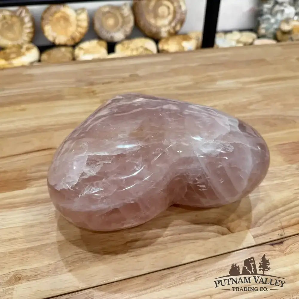 Brazilian Rose Quartz Heart 9.42" Detail View - Putnam Valley Trading