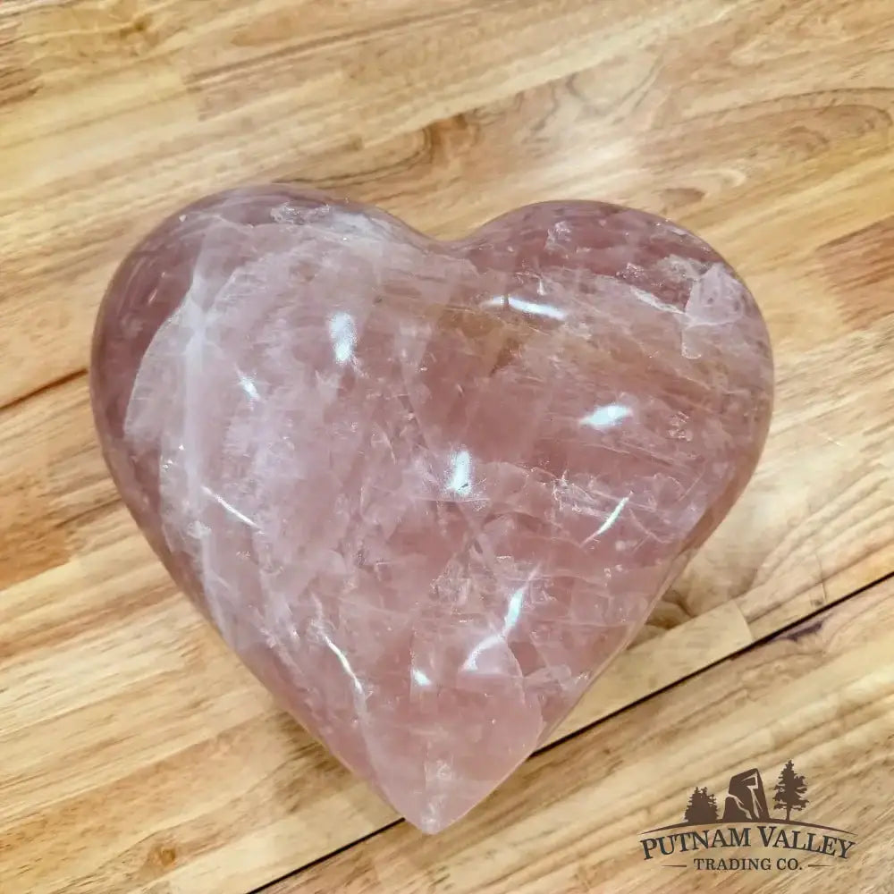 Brazilian Rose Quartz Heart 9.42" Detail View - Putnam Valley Trading