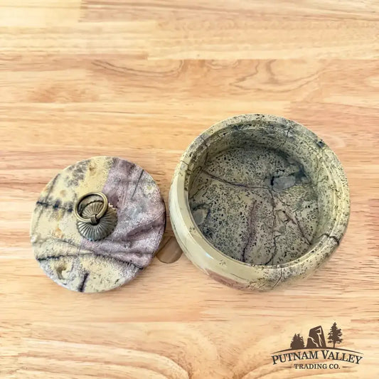 Chinese Painting Stone Round Trinket Box - Putnam Valley Trading Co.