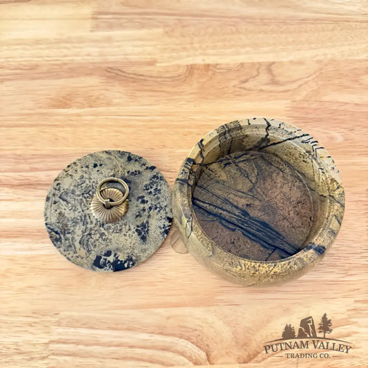 Chinese Painting Stone Round Trinket Box Display Box