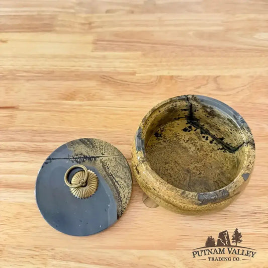 Chinese Painting Stone Round Trinket Box - Putnam Valley Trading Co.