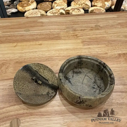 Chinese Painting Stone Round Trinket Box - Putnam Valley Trading Co.