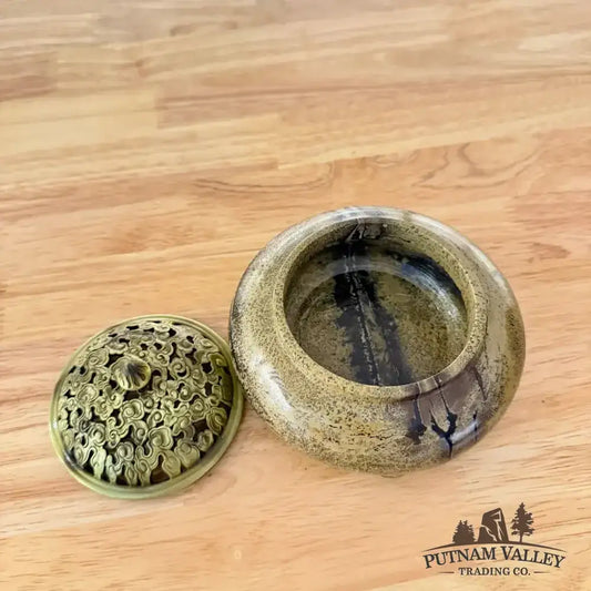 Chinese Painting Stone Round Trinket Box - Putnam Valley Trading Co.