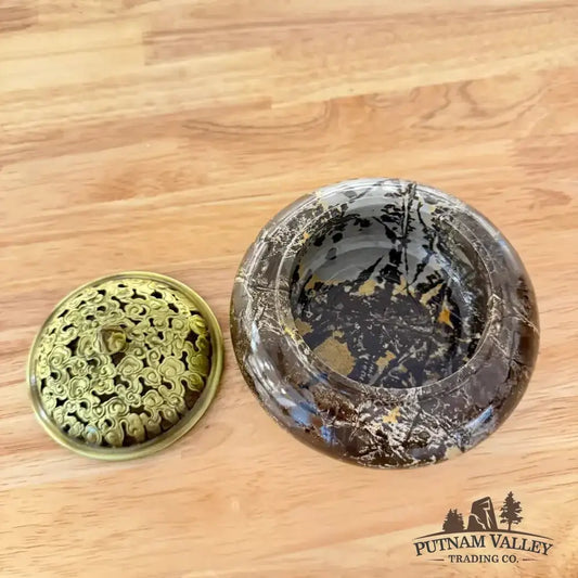 Chinese Painting Stone Round Trinket Box - Putnam Valley Trading Co.