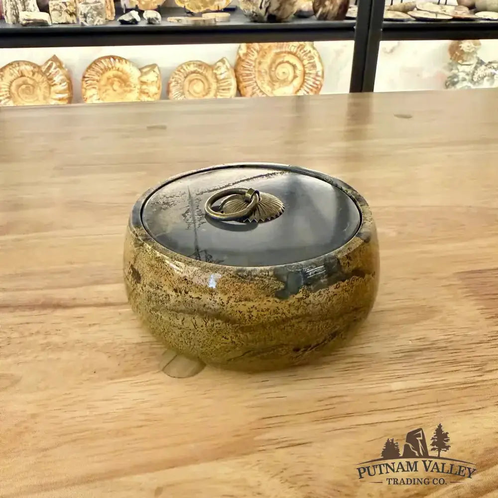 Chinese Painting Stone Round Trinket Box - Putnam Valley Trading Co.