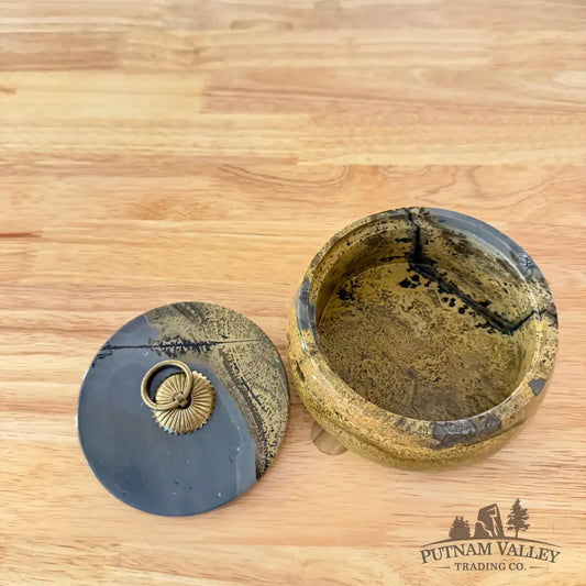 Chinese Painting Stone Round Trinket Box Display Box