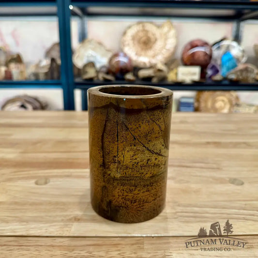 Chinese Picture Jasper Pen Holder, 5’’ Natural Stone - Vase