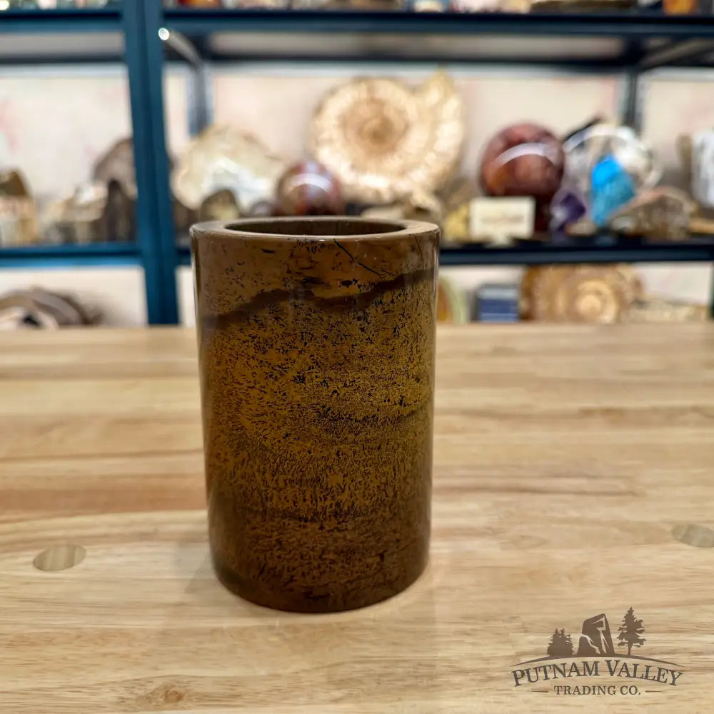 Chinese Picture Jasper Pen Holder, 5’’ Natural Stone - Vase