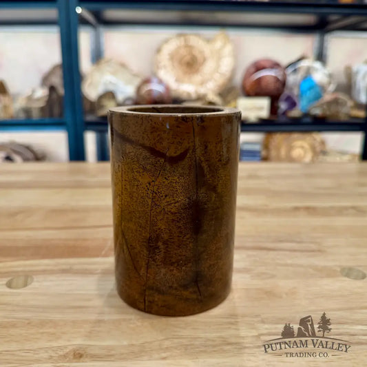 Chinese Picture Jasper Pen Holder, 5’’ Natural Stone - Vase