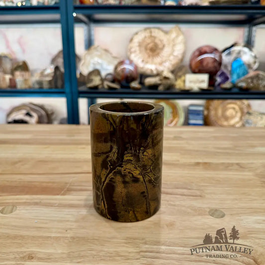 Chinese Picture Jasper Pen Holder, 5’’ Natural Stone - Vase