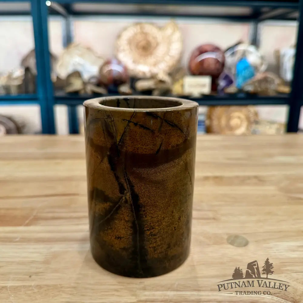 Chinese Picture Jasper Pen Holder, 5’’ Natural Stone - Vase