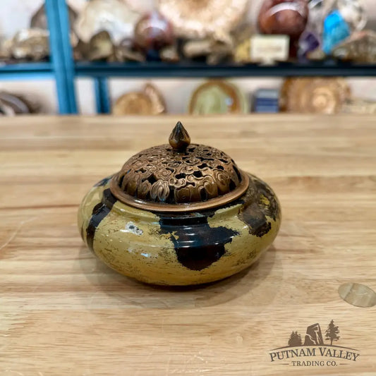 Chinese Picture Jasper Round Trinket Box - Display Box