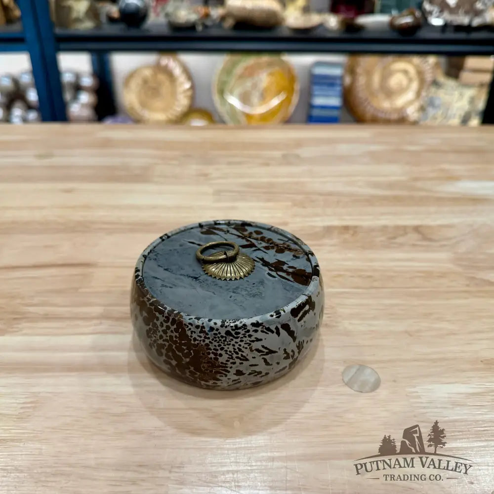 Chinese Picture Jasper Round Trinket Box 3 - Display Box