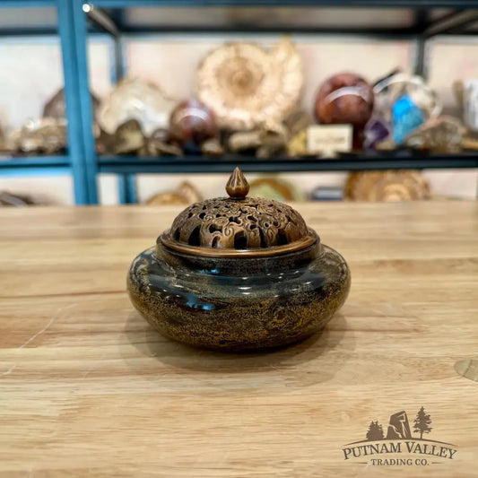Chinese Picture Jasper Round Trinket Box - Display Box