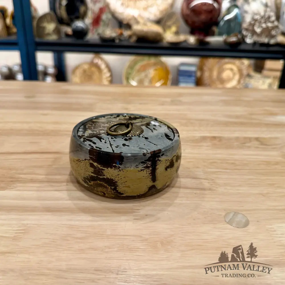 Chinese Picture Jasper Round Trinket Box 2 - Display Box