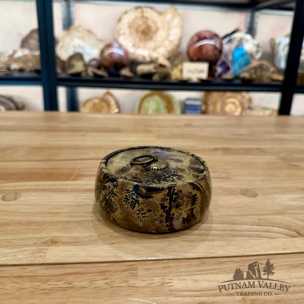 Chinese Picture Jasper Round Trinket Box - Display Box