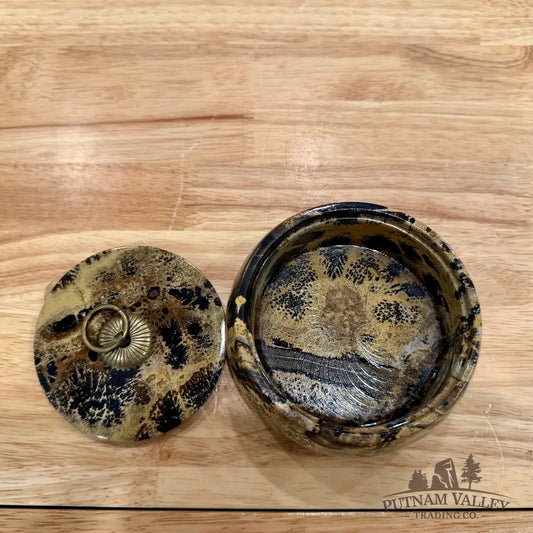 Chinese Picture Jasper Round Trinket Box - Display Box