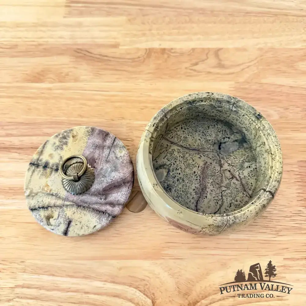 Chinese Painting Stone Round Trinket Box - Putnam Valley Trading Co.