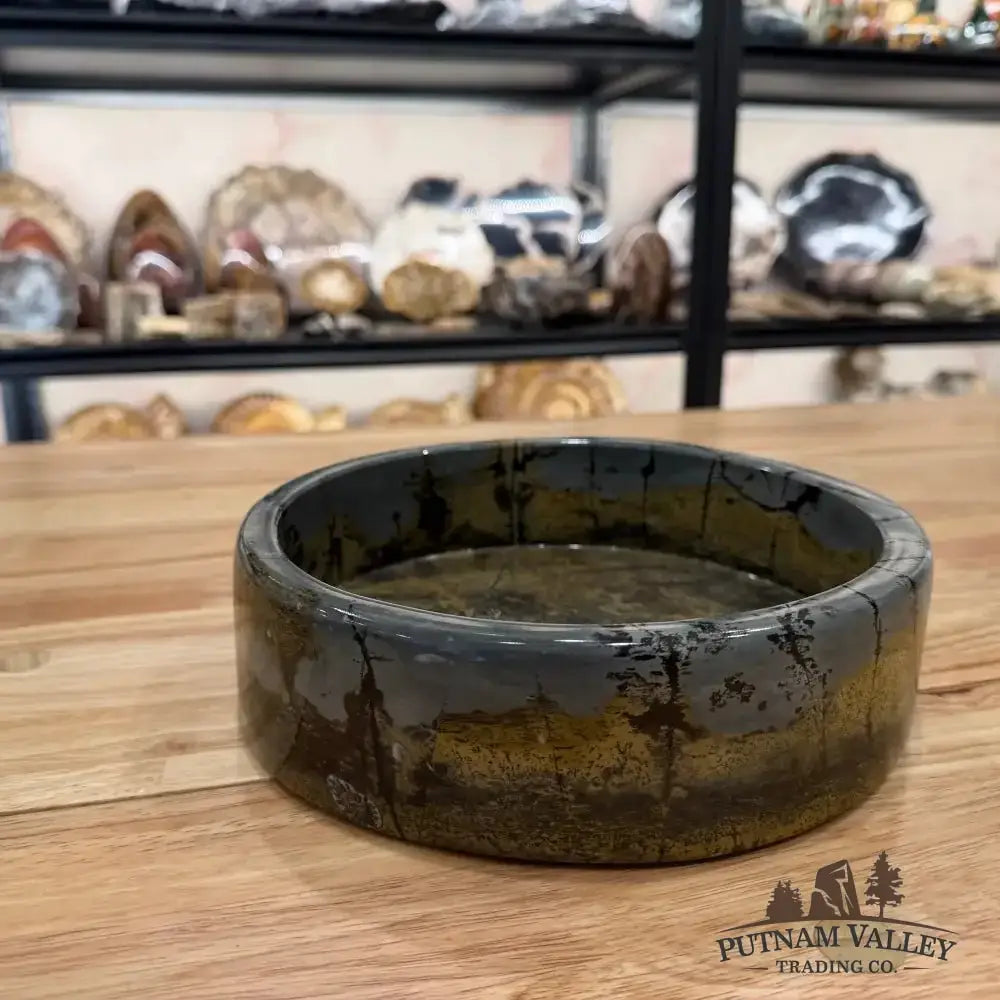 Chinese Painting Stone Shallow Bowl - Putnam Valley Trading Co.