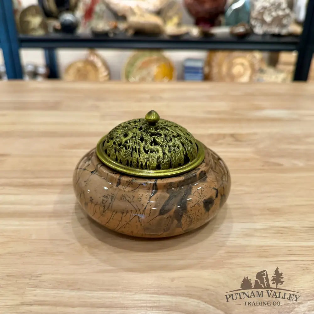 Chinese Picture Jasper Trinket Box | Incense Burner 2 - Display Box