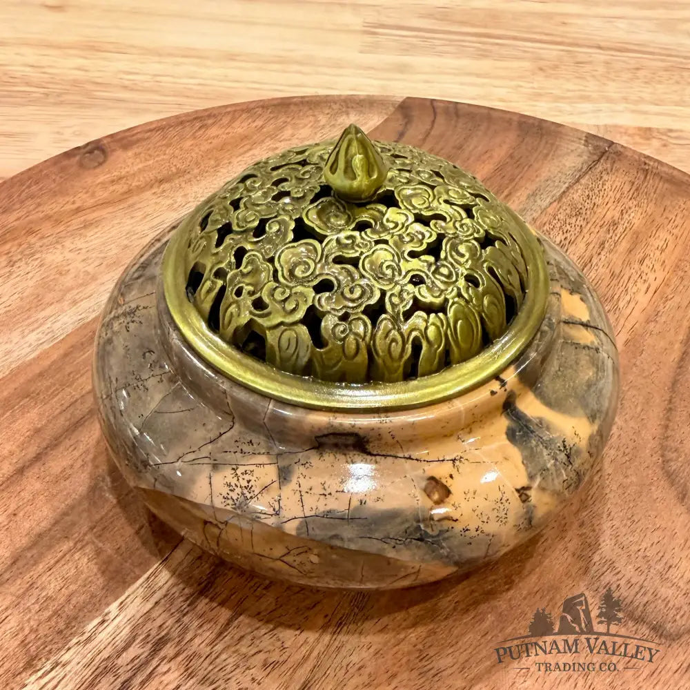 Chinese Picture Jasper Trinket Box | Incense Burner - Display Box