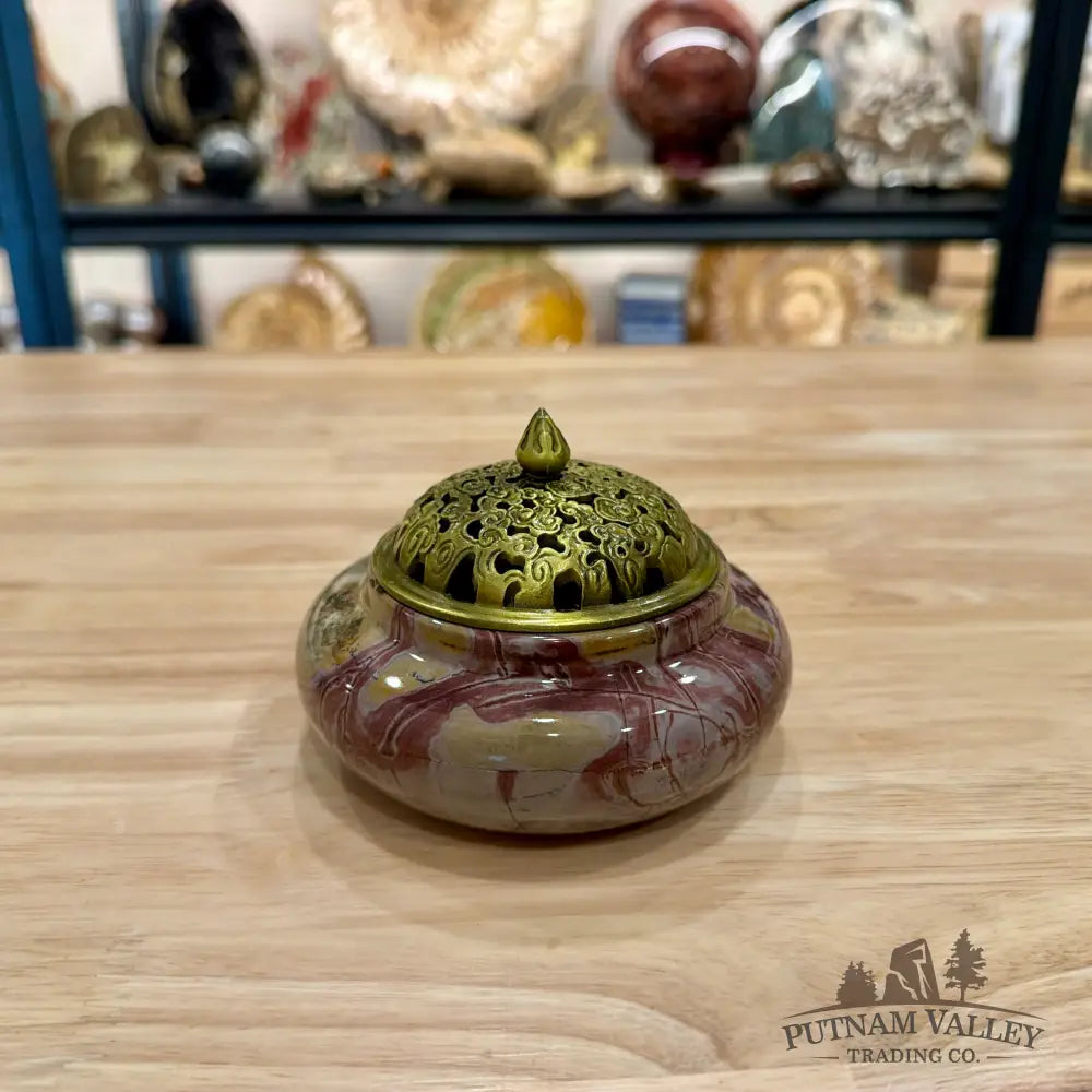 Chinese Picture Jasper Trinket Box | Incense Burner - Display Box