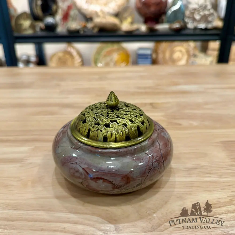 Chinese Picture Jasper Trinket Box | Incense Burner - Display Box