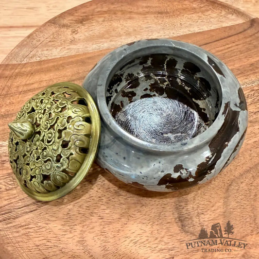 Chinese Picture Jasper Trinket Box | Incense Burner - Display Box