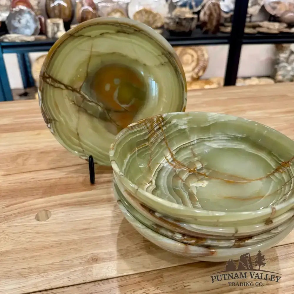 Green Banded Calcite Bowls 8" - Putnam Valley Trading Co.