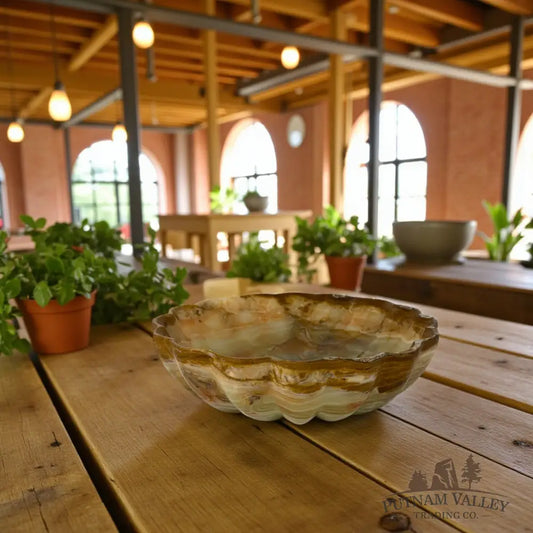 Green Banded Calcite Scalloped Bowl Bowl