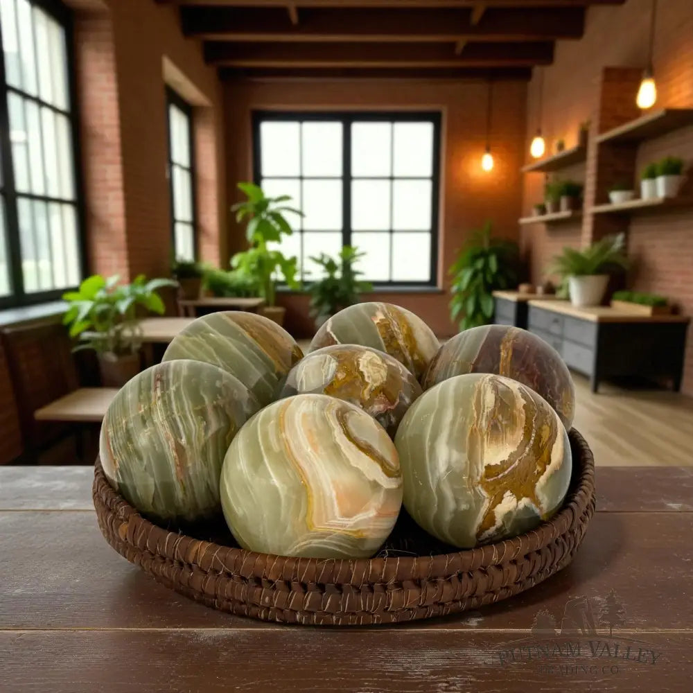 Green Banded Calcite Spheres 2.85’’ - 2.95’’ sphere
