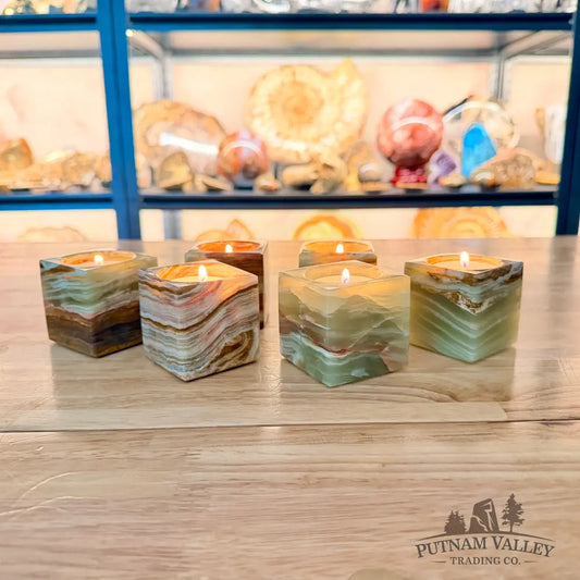 Green Banded Calcite Square Candle Holder - Candle Holder