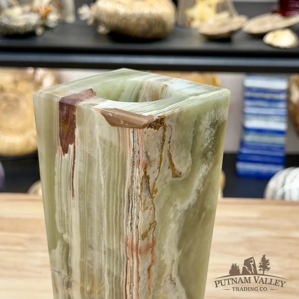 Green Banded Calcite Square Vase - Vase