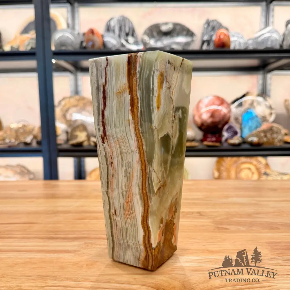 Green Banded Calcite Square Vase - Vase