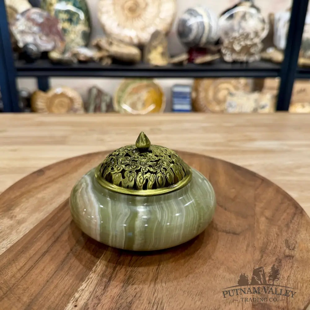 Green Banded Calcite Trinket Box | Incense Burner - Trinket Box