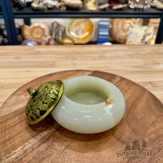 Green Banded Calcite Trinket Box | Incense Burner - Trinket Box