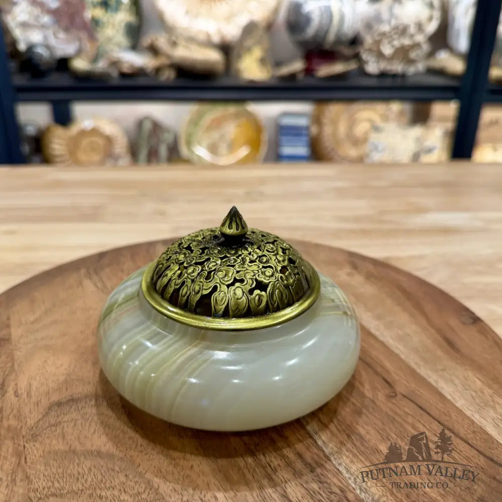Green Banded Calcite Trinket Box | Incense Burner - Trinket Box