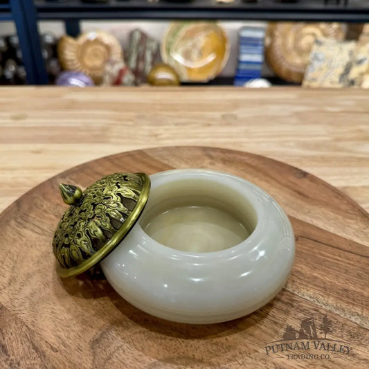 Green Banded Calcite Trinket Box | Incense Burner - Trinket Box