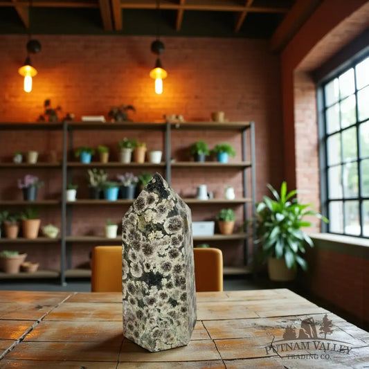 Green Flower Jasper Table Accent Column