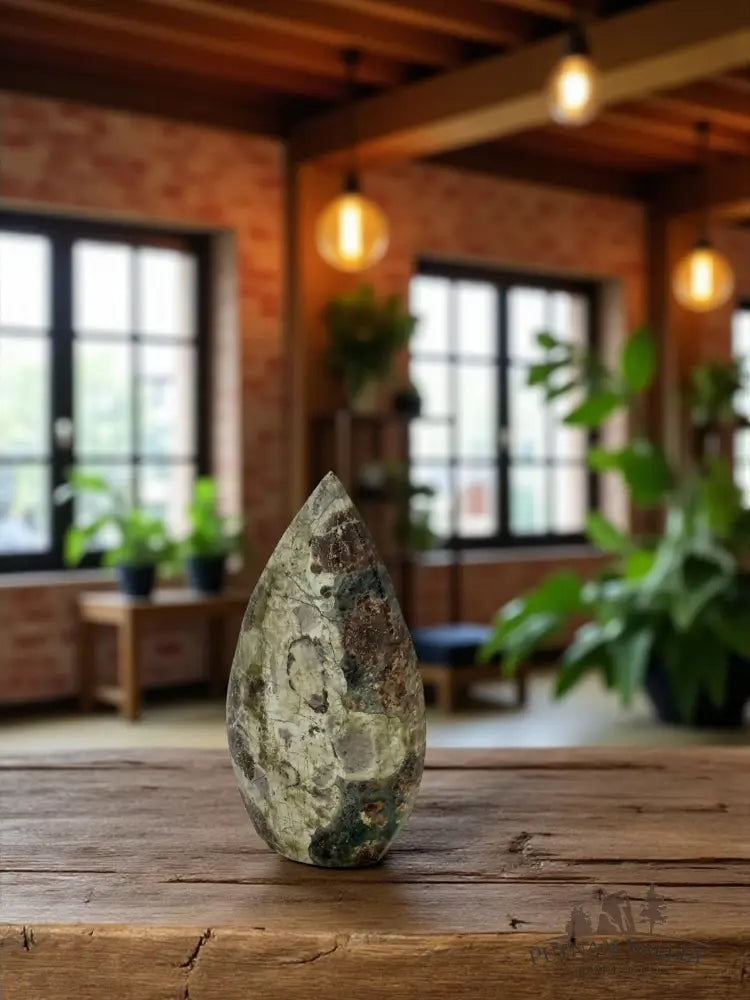 Green Flower Jasper Table Accent Obelisk