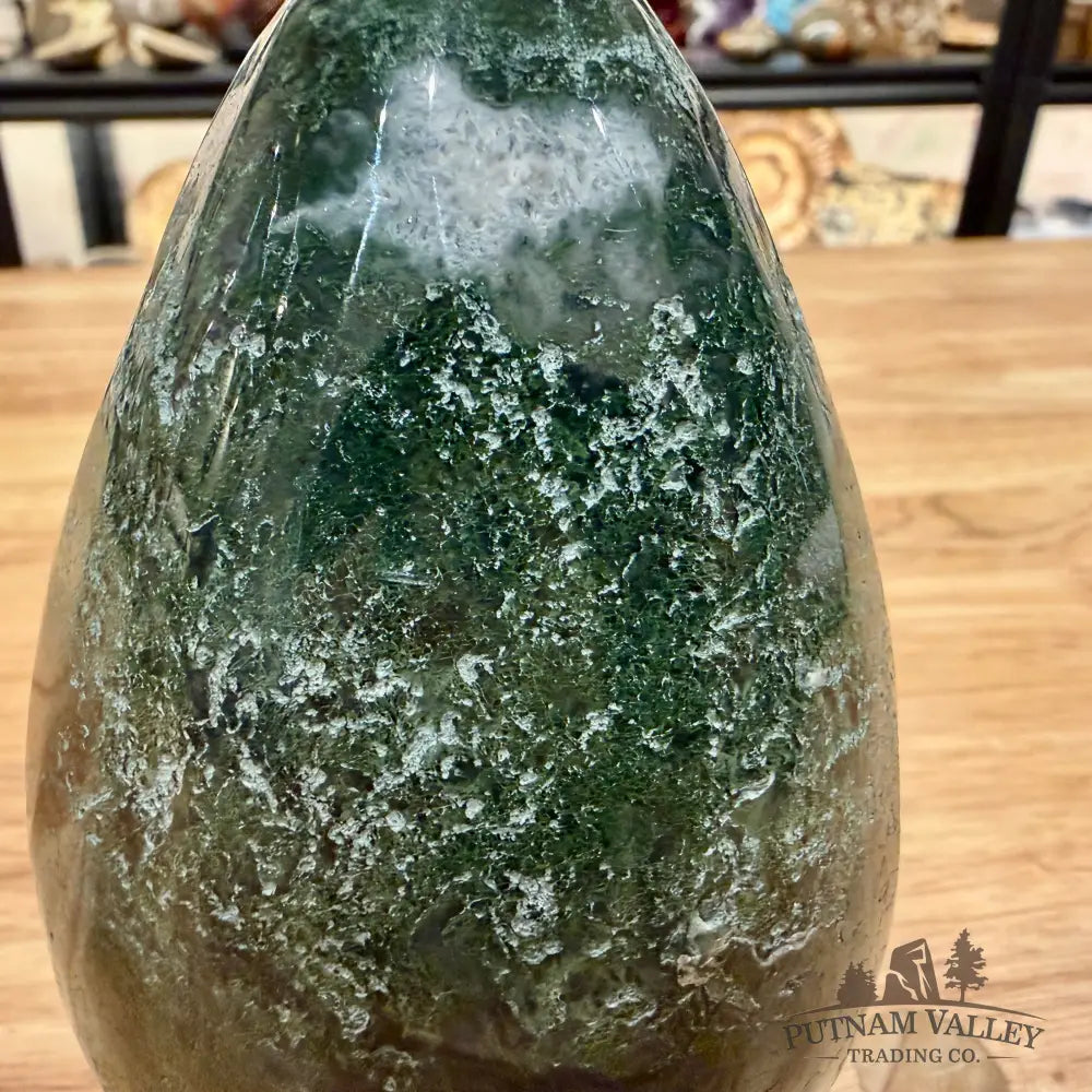 Green Moss Agate Faceted Egg Table Accent - Accent
