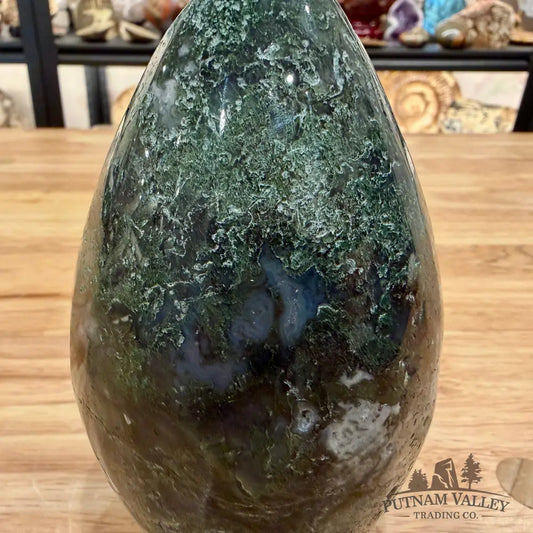 Green Moss Agate Faceted Egg Table Accent - Accent