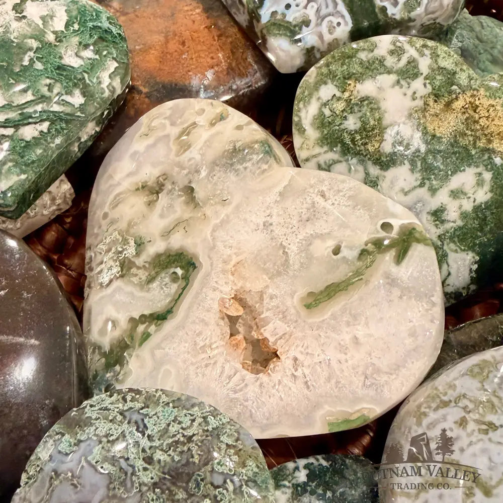Green Moss Agate Hearts Heart