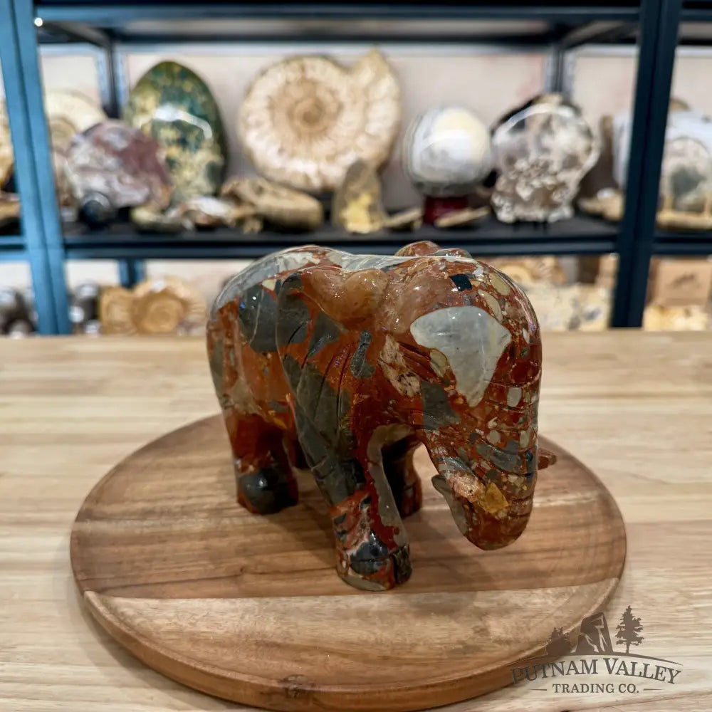 Hand-Carved Longken Jasper Elephant - Sculpture