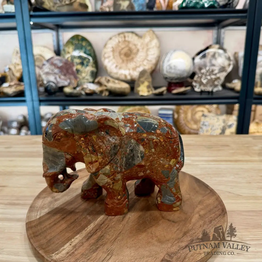 Hand-Carved Longken Jasper Elephant - Sculpture
