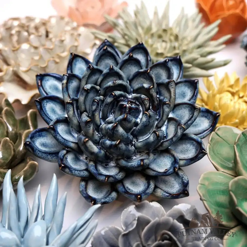 Ceramic Flower Wall Art Succulent Blue 6 Accent
