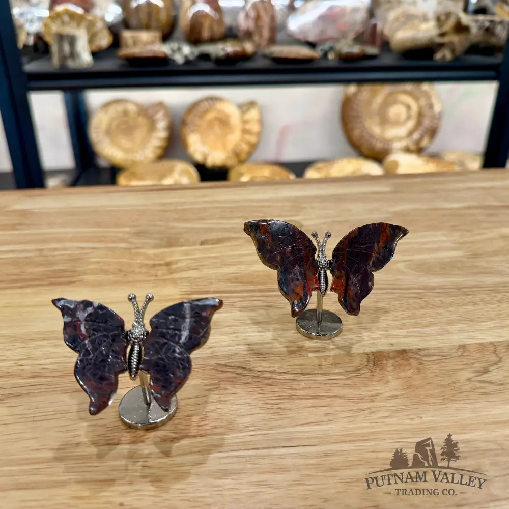 Metal & Stone Butterflies 2’’ Mexican Lace Agate Sculpture